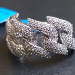 Pavé Cuban Link Silver Ring with Clear Stones